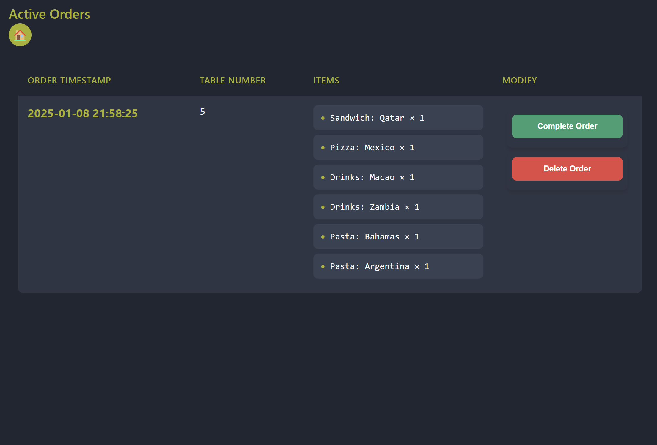 Restaurant Order Management System