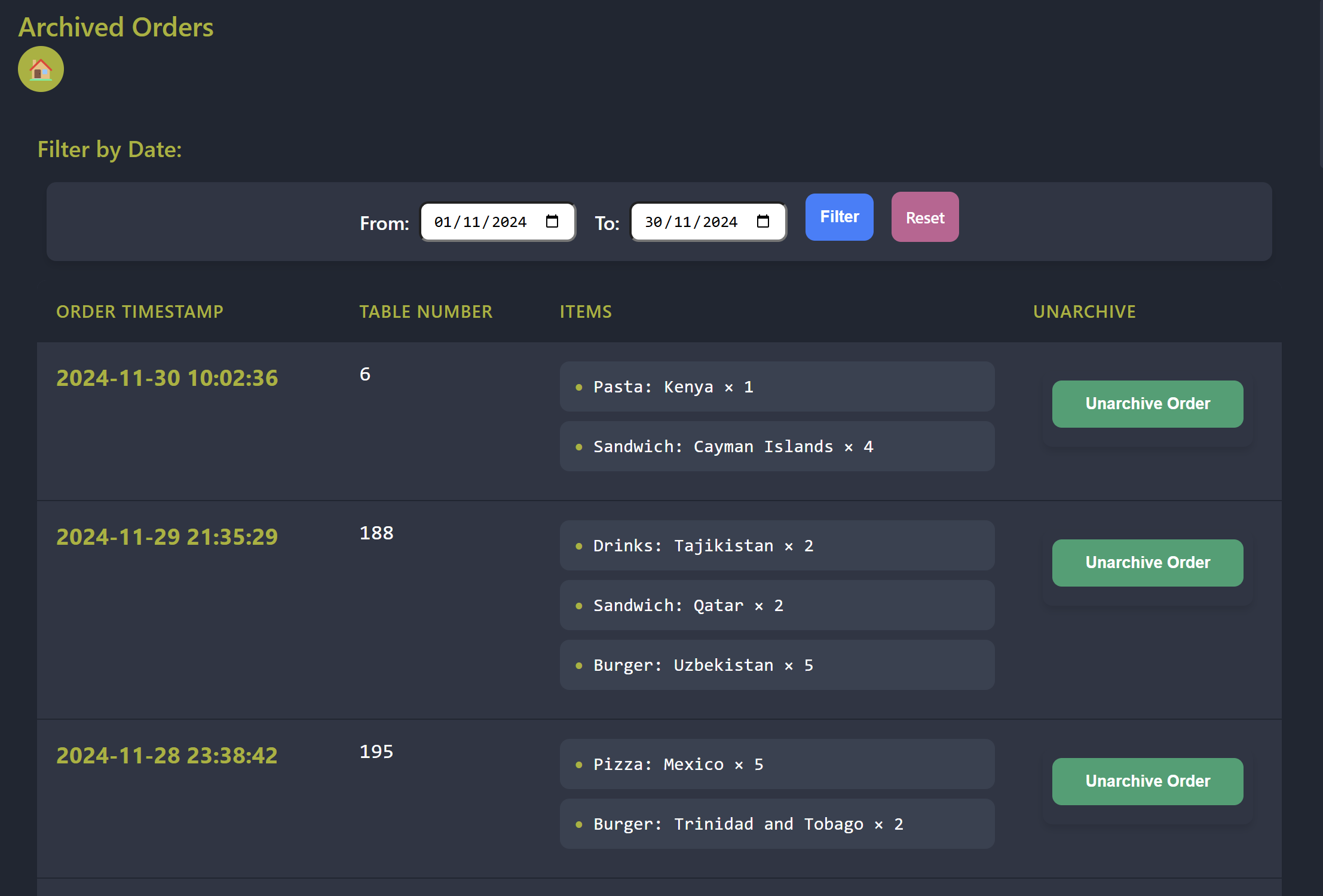 Restaurant Order Management System